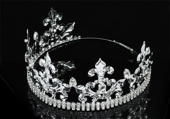 Pageant Beauty Contest Imperial Medieval Fleur De Lis Pageant Full Circle Round Silver King / Prince Men's Crown