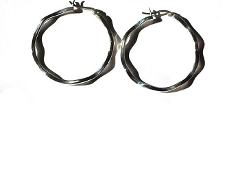Sterling Silver Safety Pin Catch Wavy Hoop Earrings