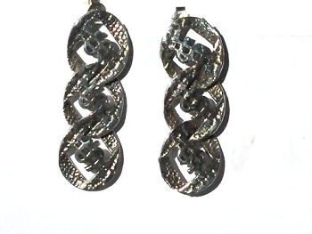 Pair of 925 Sterling Silver Dollar Sign Link Dangle Earrings