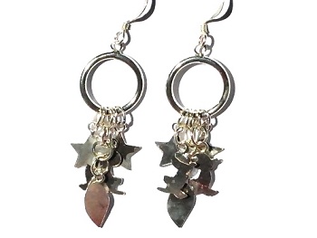 Sterling Silver Hoop With Charm Dangles Earrings
