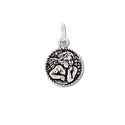 Sterling Silver 925 Thoughtful Angel On Round Charm Pendant