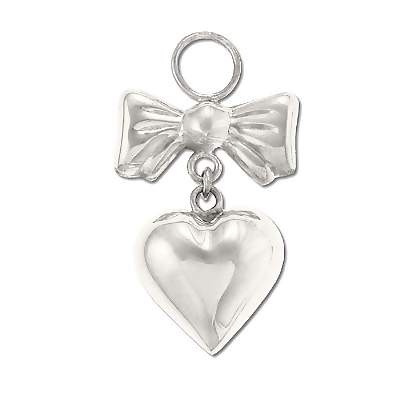 Sterling Silver 925 Puff Heart With Ribbon Charm Pendant