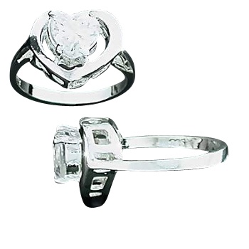 Sterling Silver Heart Cz Cubic Zirconia With Open Heart Surround Ring