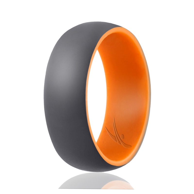Silicone Wedding Ring - Duo Collection Dome Style - Orange-Grey By Roq For Men - 15 Mm Ring