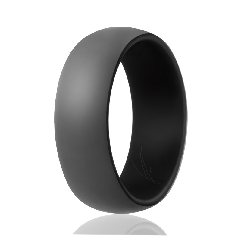 Silicone Wedding Ring - Duo Collection Dome Style - Black-Grey By Roq For Men - 12 Mm Ring