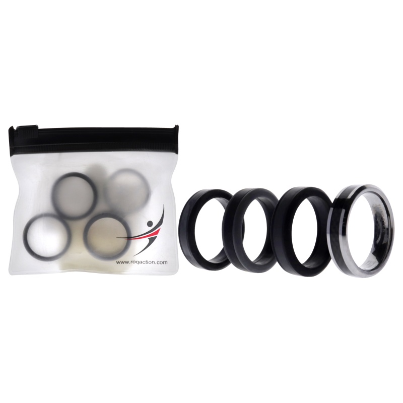 Silicone Wedding Twin Carbon Ring Set - Black-Grey By Roq For Men - 4 X 9 Mm Ring