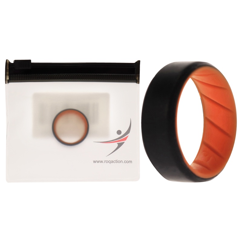 Silicone Wedding Br 8Mm Edge Ring - Orange-Black By Roq For Men - 8 Mm Ring