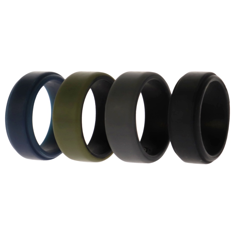 Silicone Wedding 2Layer Beveled 8Mm Ring Set - Green By Roq For Men - 4 X 9 Mm Ring