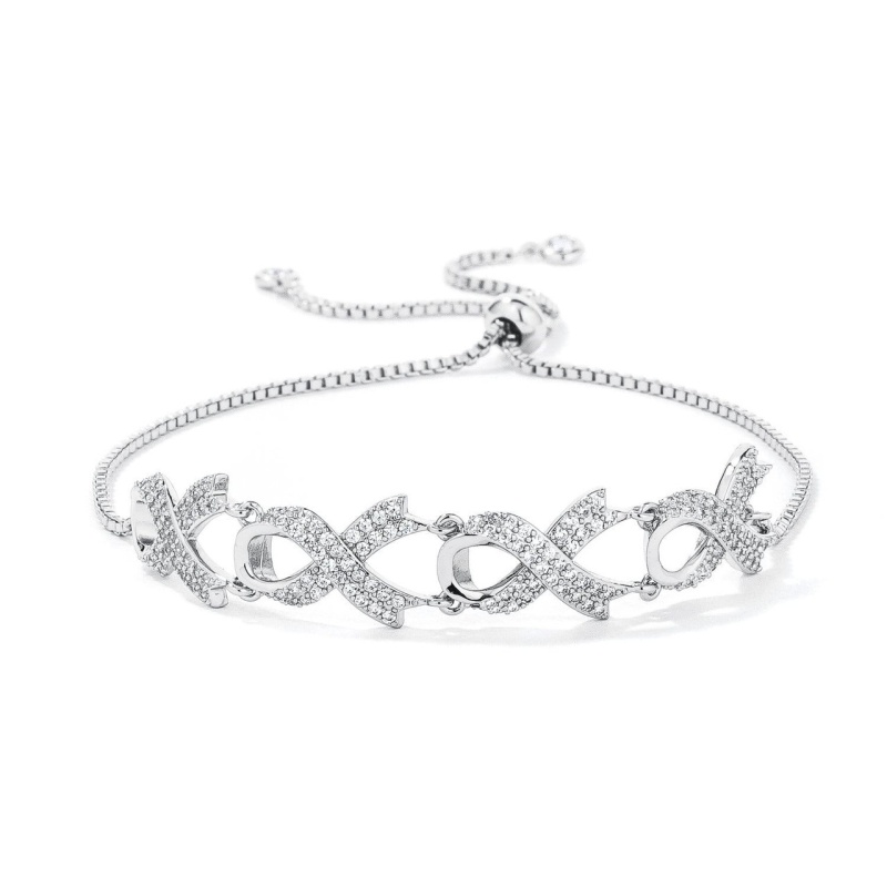 Rhodium-Plated Pave CZ Ribbon Bracelet