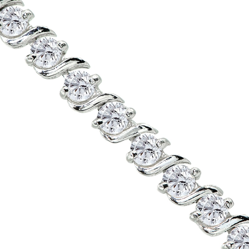 Sterling Silver Created White Sapphire S Design Bar Classic Tennis Bracelet