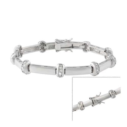Sterling Silver Cz Bars Link Bracelet