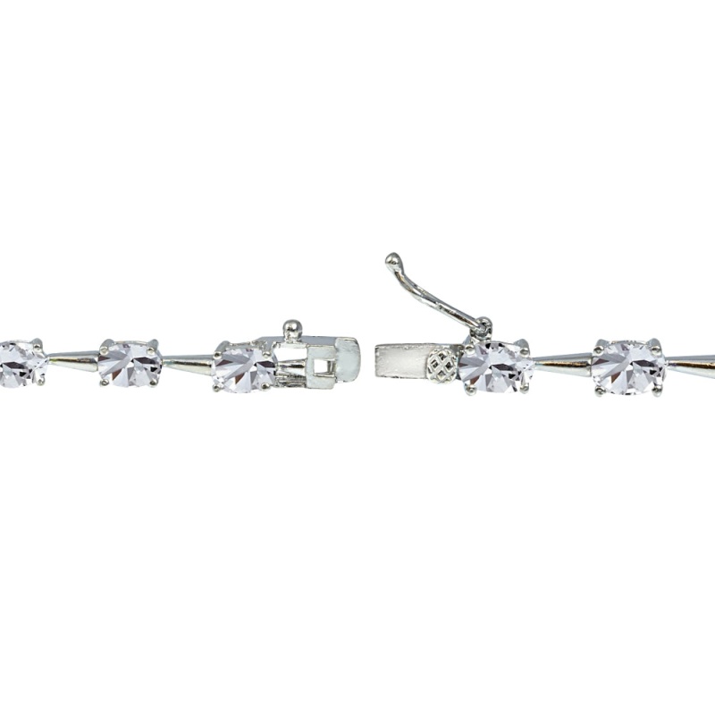 Sterling Silver Created White Sapphire Oval Tennis Bracelet
