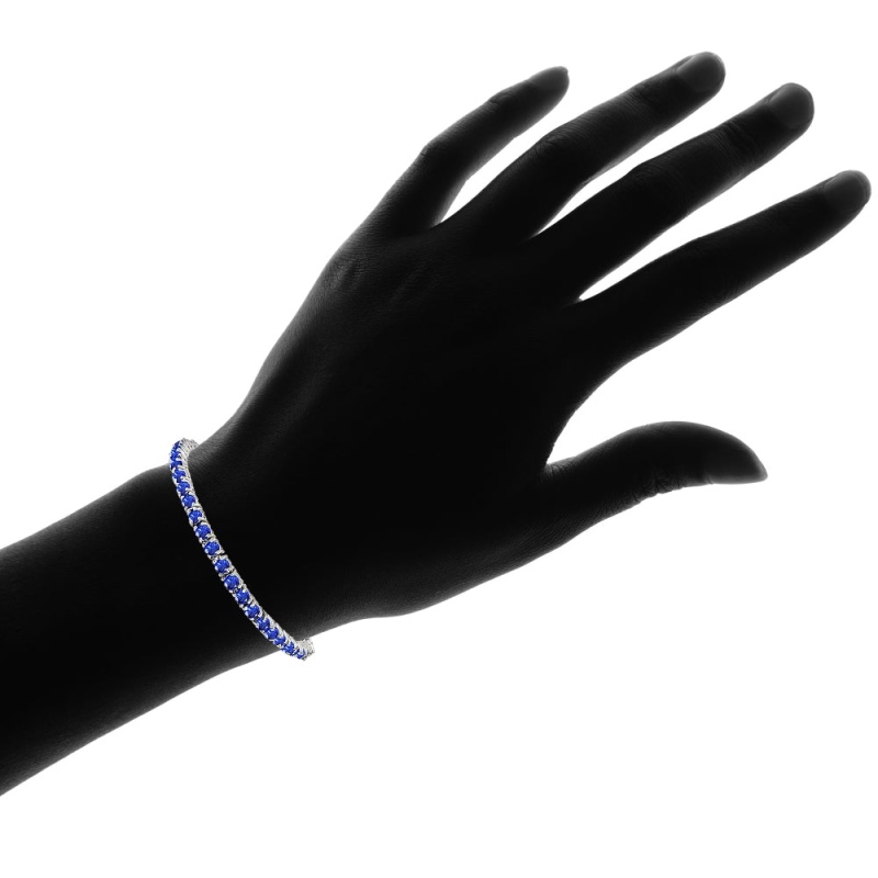 Sterling Silver 3mm Round Simulated Blue Sapphire Tennis Bracelet