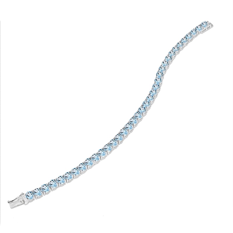 Sterling Silver 5Mm Blue Topaz Round-Cut Tennis Bracelet