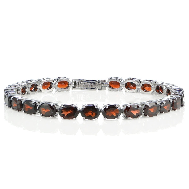 Sterling Silver 19Ct Garnet 7X5mm Oval Tennis Bracelet