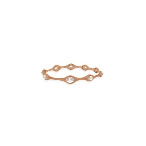 18K Rose Gold Over Sterling Silver Cz Brushed Bangle Bracelet