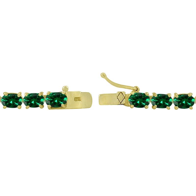 Yellow Gold Flashed Sterling Silver 6X4mm Simulated Emerald Oval-Cut Tennis Bracelet
