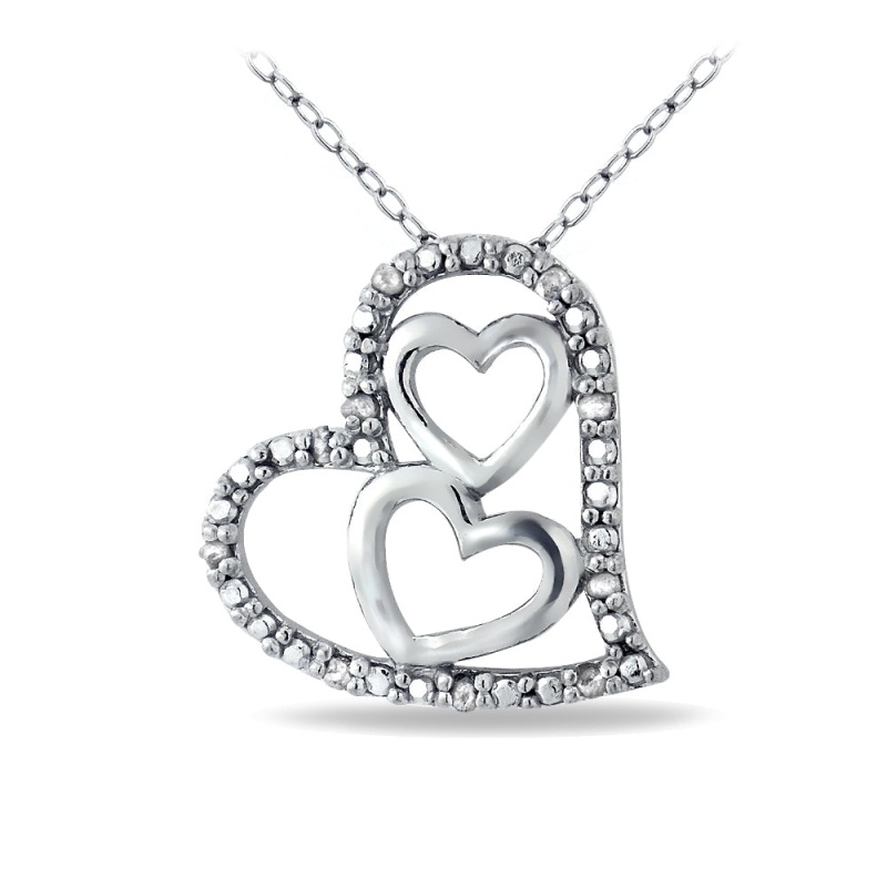 Sterling Silver 1/10Ct Diamond Triple Heart Necklace