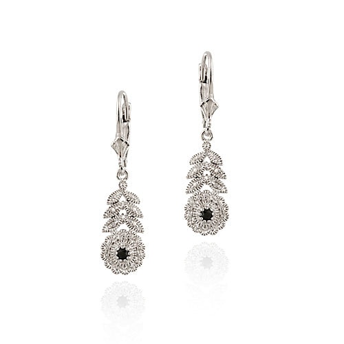 Sterling Silver Sapphire and Diamond Flower Leverback Earrings