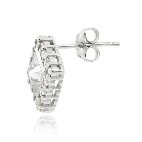 Sterling Silver Cz Princess Cut Stud Earrings