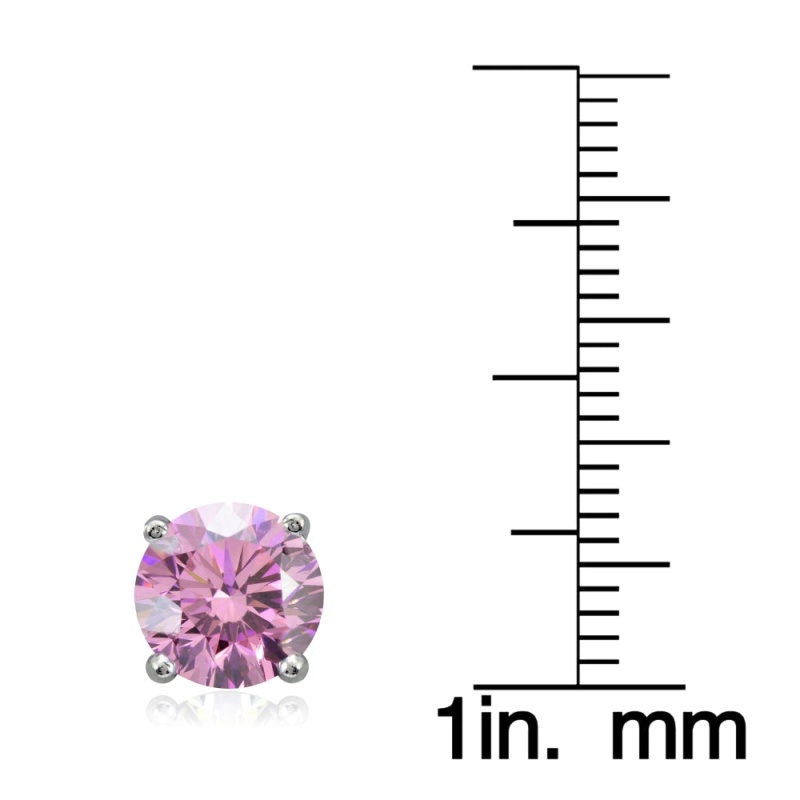 Platinum Plated Sterling Silver 100 Facets Light Pink Cubic Zirconia Solitaire Stud Earrings (3Cttw)