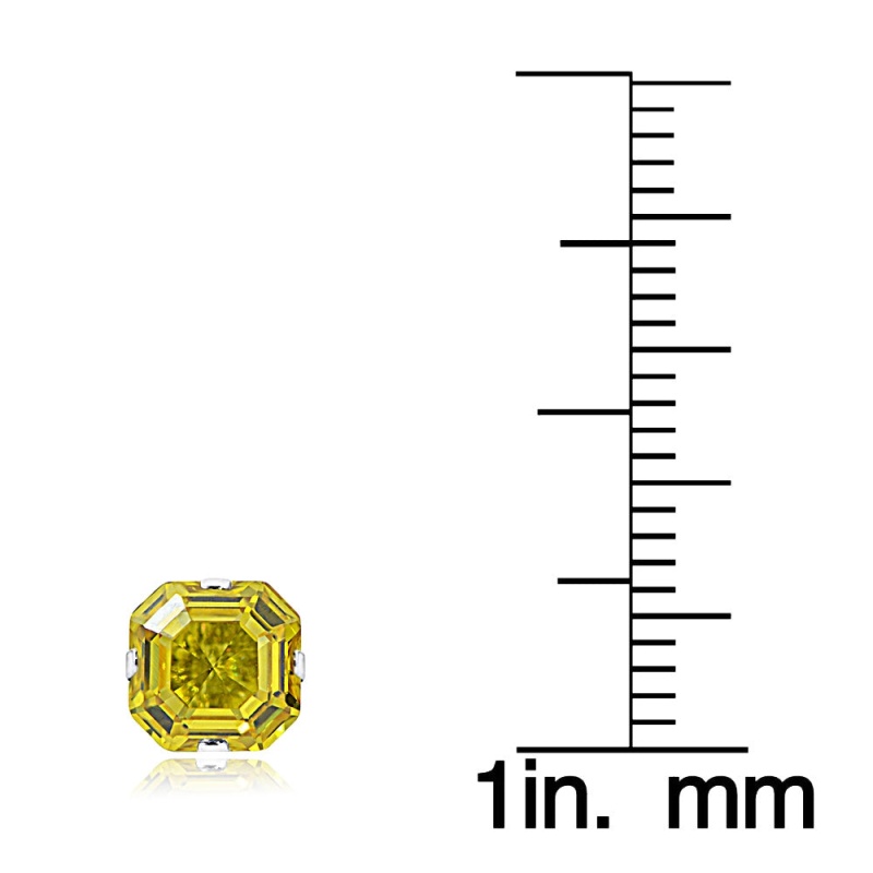 Sterling Silver 6Mm Asscher-Cut Yellow Cubic Zirconia Stud Earrings
