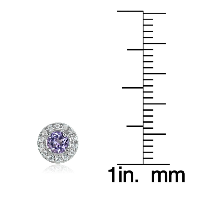 Sterling Silver 0.55Ct Amethyst & White Topaz 4Mm Halo Stud Earrings