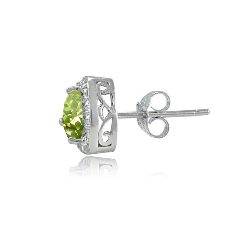 Sterling Silver Peridot & White Topaz Trillion-Cut Stud Earrings