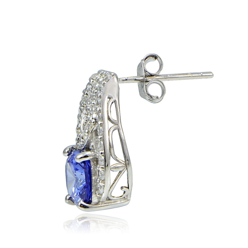Blue Violet Cushion-Cut Cubic Zirconia Earrings