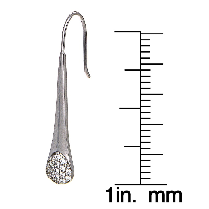 Sterling Silver Cubic Zirconia Elongated Teardrop Hook Earrings