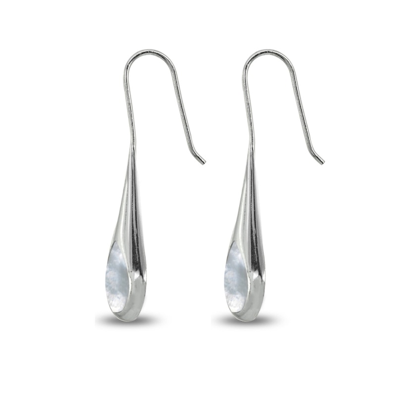 Sterling Silver Mother Of Pearl Long Pear Shape Drop Earrings