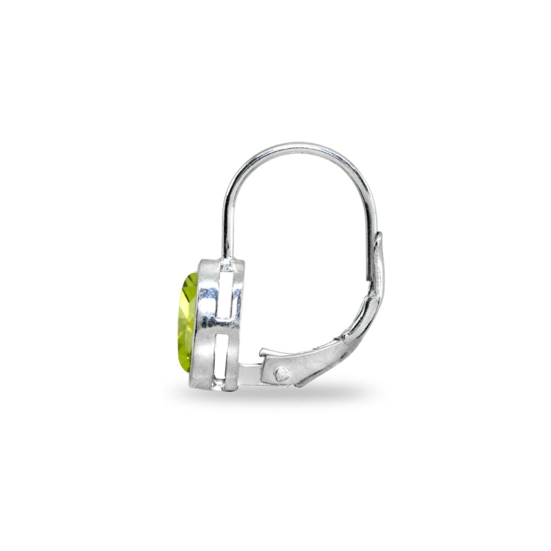 Sterling Silver Peridot 7X5mm Oval Bezel-Set Dainty Leverback Earrings