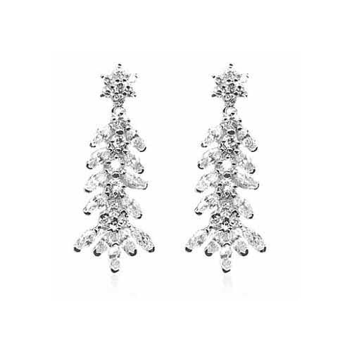 Sterling Silver CZ Flower Dangle Earrings