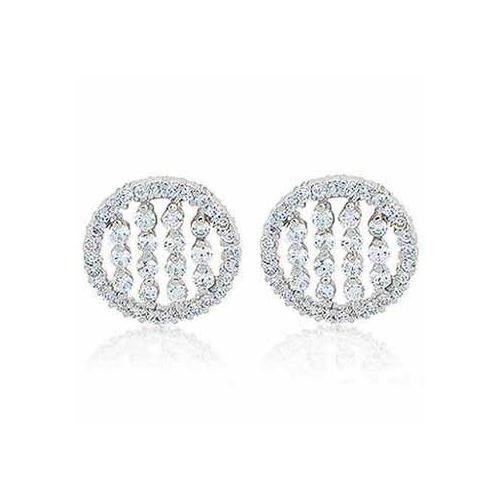 Sterling Silver Cz Striped Circle Stud Earrings