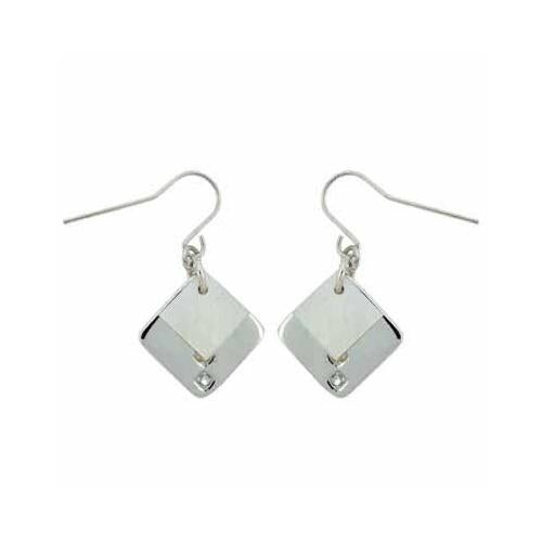 Sterling Silver Mother Of Pearl & Cz Diamond Shaped Earrings