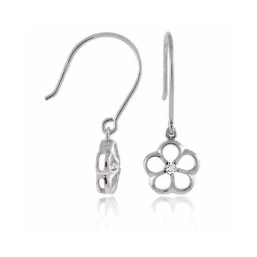 Sterling Silver Cz Flower Dangle Earrings