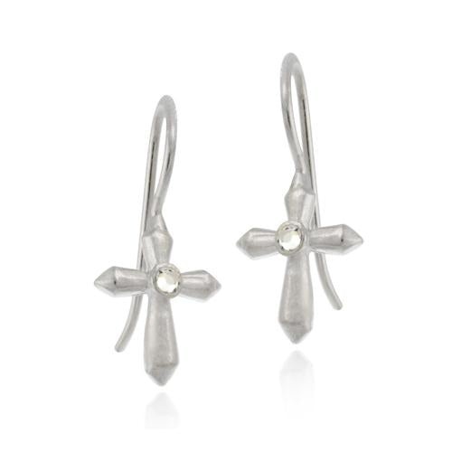 Sterling Silver Cz Cross Drop Earrings