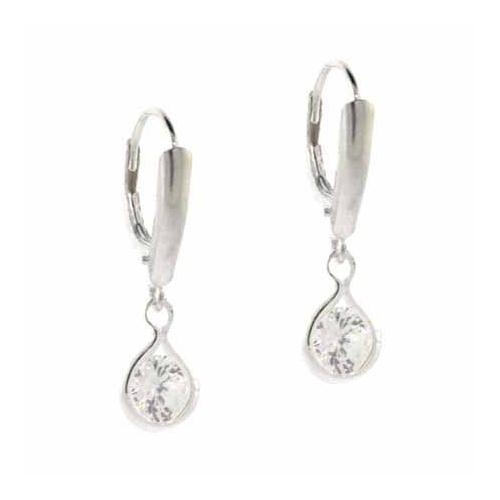 Sterling Silver Cz Dangle Leverback Earrings