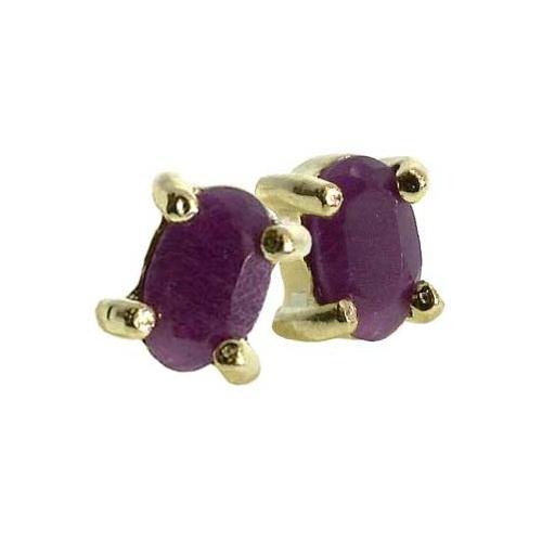 18K Gold Over Sterling Silver Ruby 5X3mm Oval Stud Earrings
