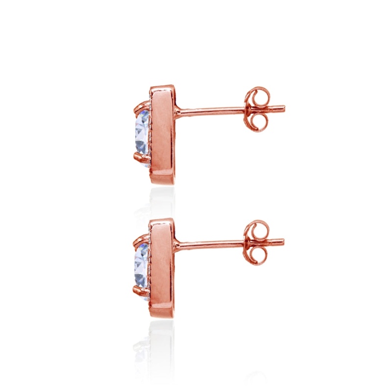 Rose Gold Flashed Sterling Silver 10mm Cushion-Cut Halo Stud Earrings