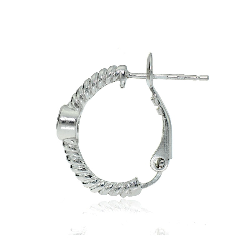Sterling Silver Cubic Zirconia Round Oval J-Hoop Earrings