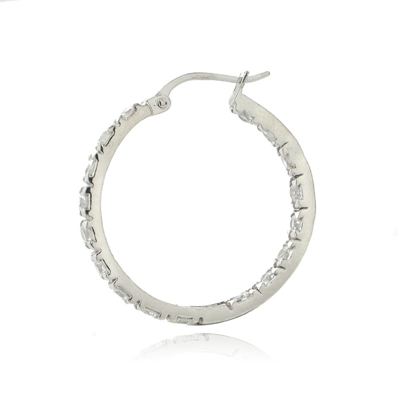 Sterling Silver Cubic Zirconia Inside Out 25Mm Round Hoop Earrings