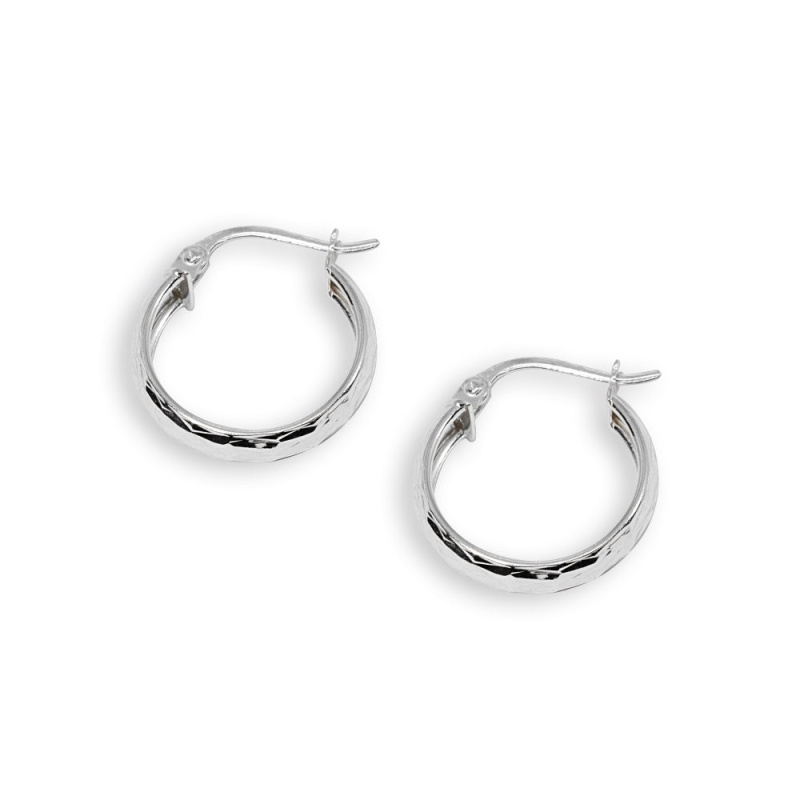Sterling Silver 4X15mm Diamond-Cut Round Click-Top Small Hoop Earrings