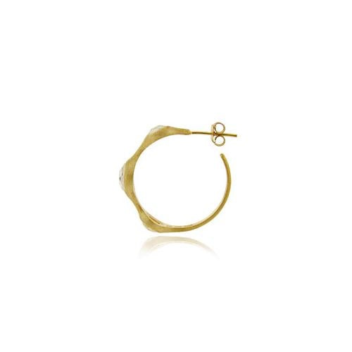 18K Gold Over Sterling Silver Cz Brushed Hoop Earrings