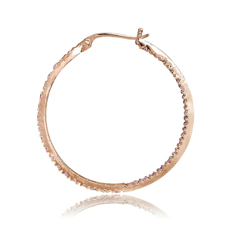 Rose Gold Flash Sterling Silver Cubic Zirconia Inside Out 30Mm Round Hoop Earrings