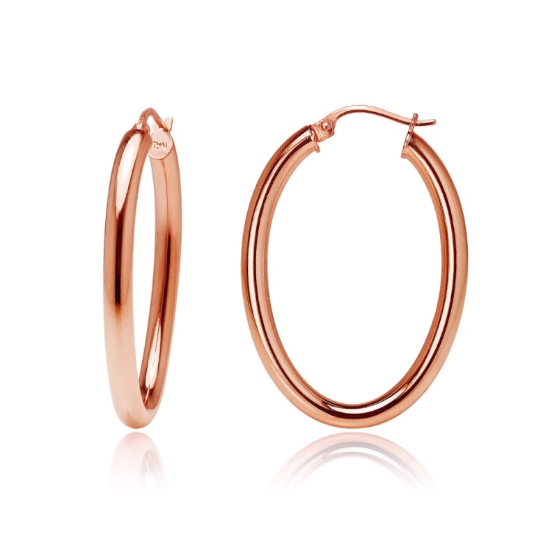 Rose Gold Flashed Sterling Silver 3X40mm High Polished Oval Hoop Earrings
