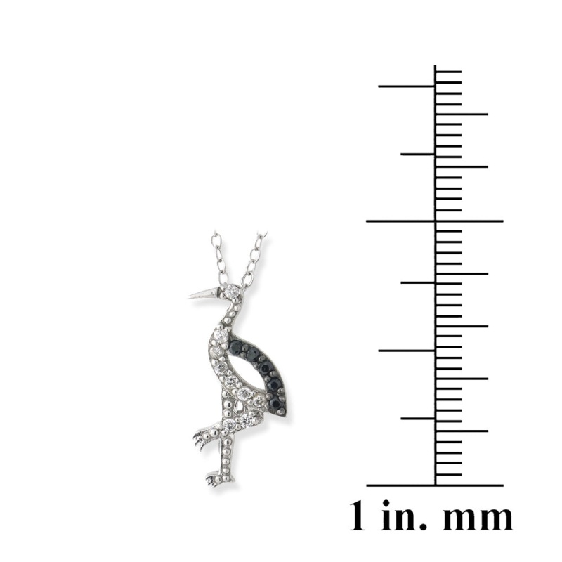 Sterling Silver Black & White Cz Flamingo Necklace