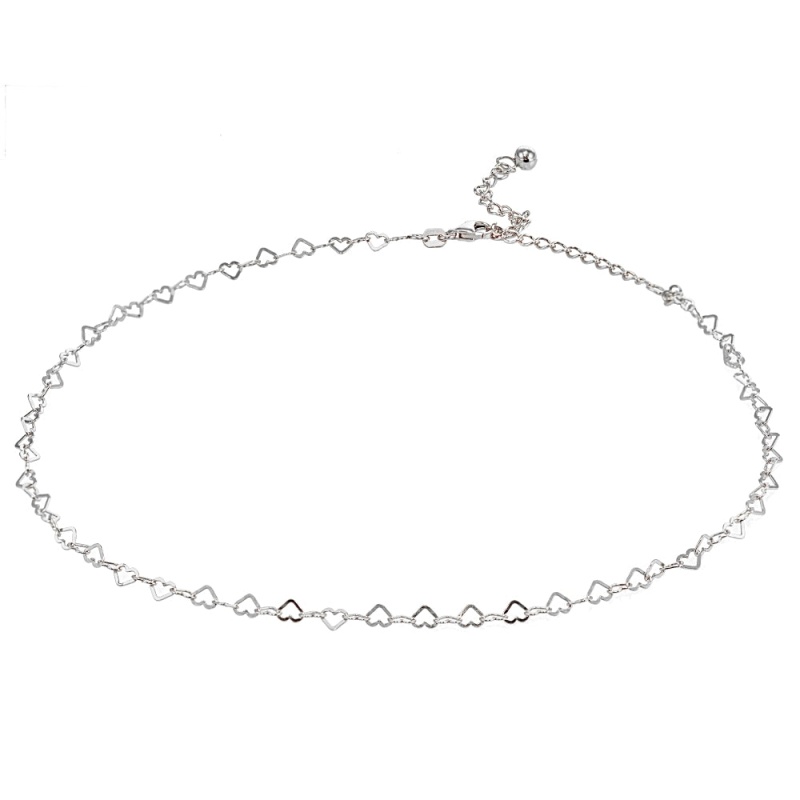 Sterling Silver Open Heart Italian Chain Choker Necklace