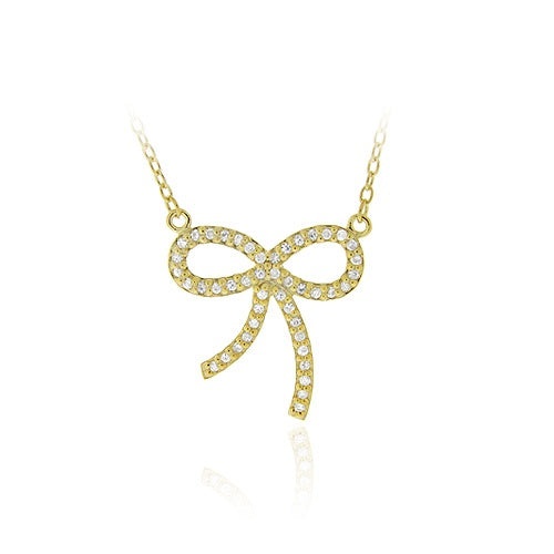 18K Gold Over Sterling Silver Cz Bow Tie Pendant Necklace 18"