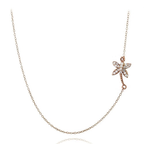 Rose Gold Tone Over Sterling Silver Cz Palm Tree Chain Necklace